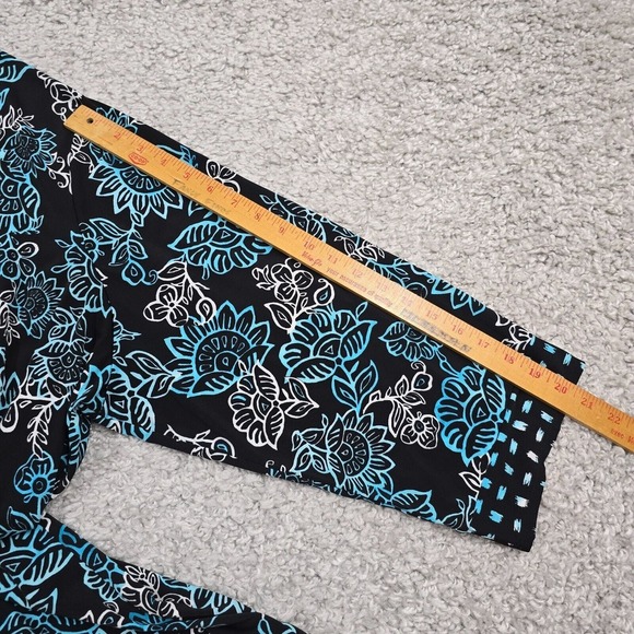 Susan Graver Top Womens 4X Blue Black Floral 3/4 Sleeve Liquid Knit Stretch - Picture 9 of 10